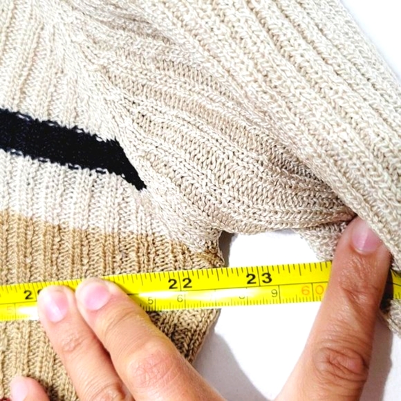 Vintage Crewneck Cream Red Black Striped Y2K Knitted Long Sleeve Retro Sz XL 90s - Picture 10 of 11